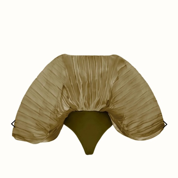 Andrea Iyamah Sombra Sheer Pleated Bodysuit in Jade Forrest Green XL SOLD OUT - Picture 2 of 3